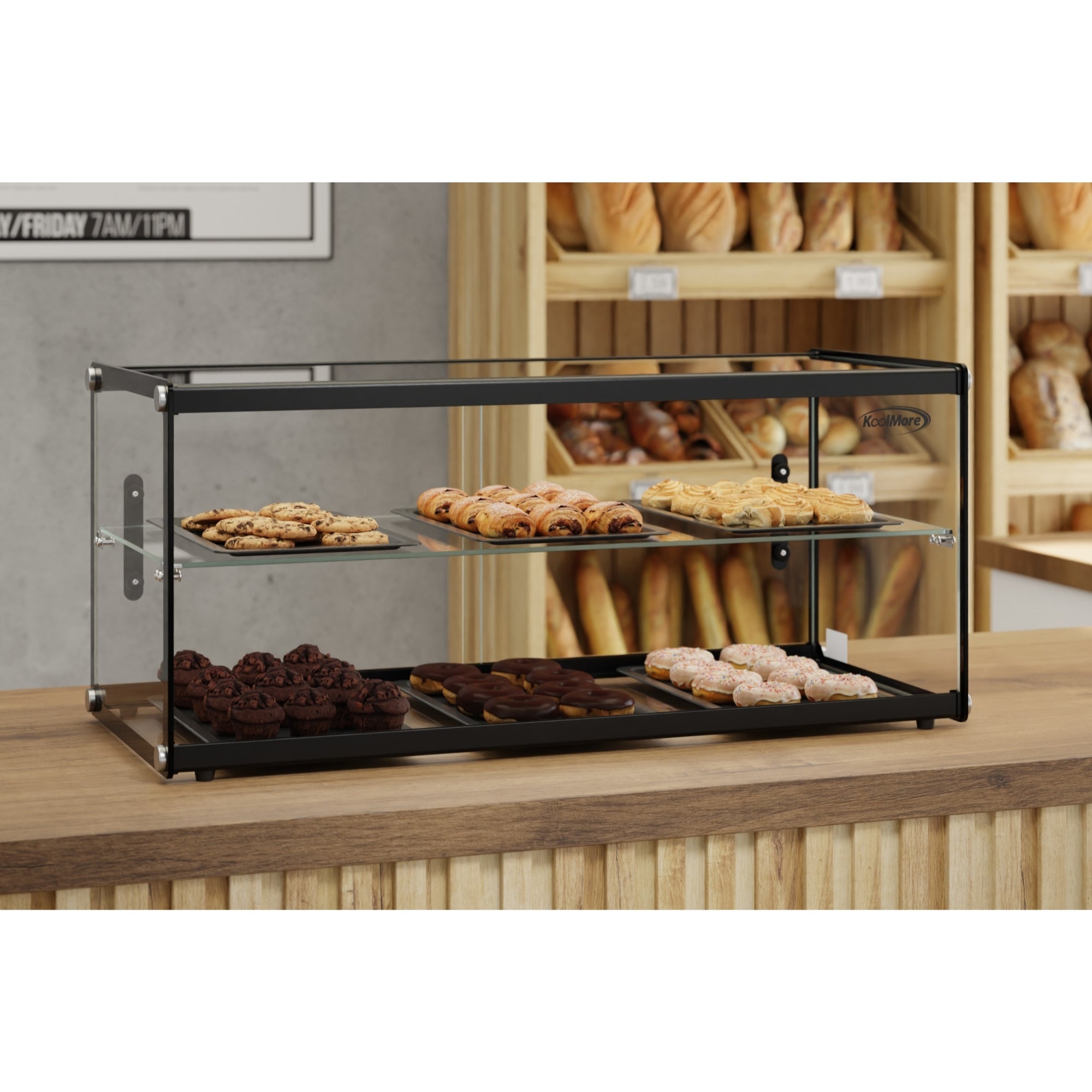 33 in. 2 Tiered Pastry Display Case With Shelf and Sliding Door, 3.2 cu. ft. Capacity, ETL Listed