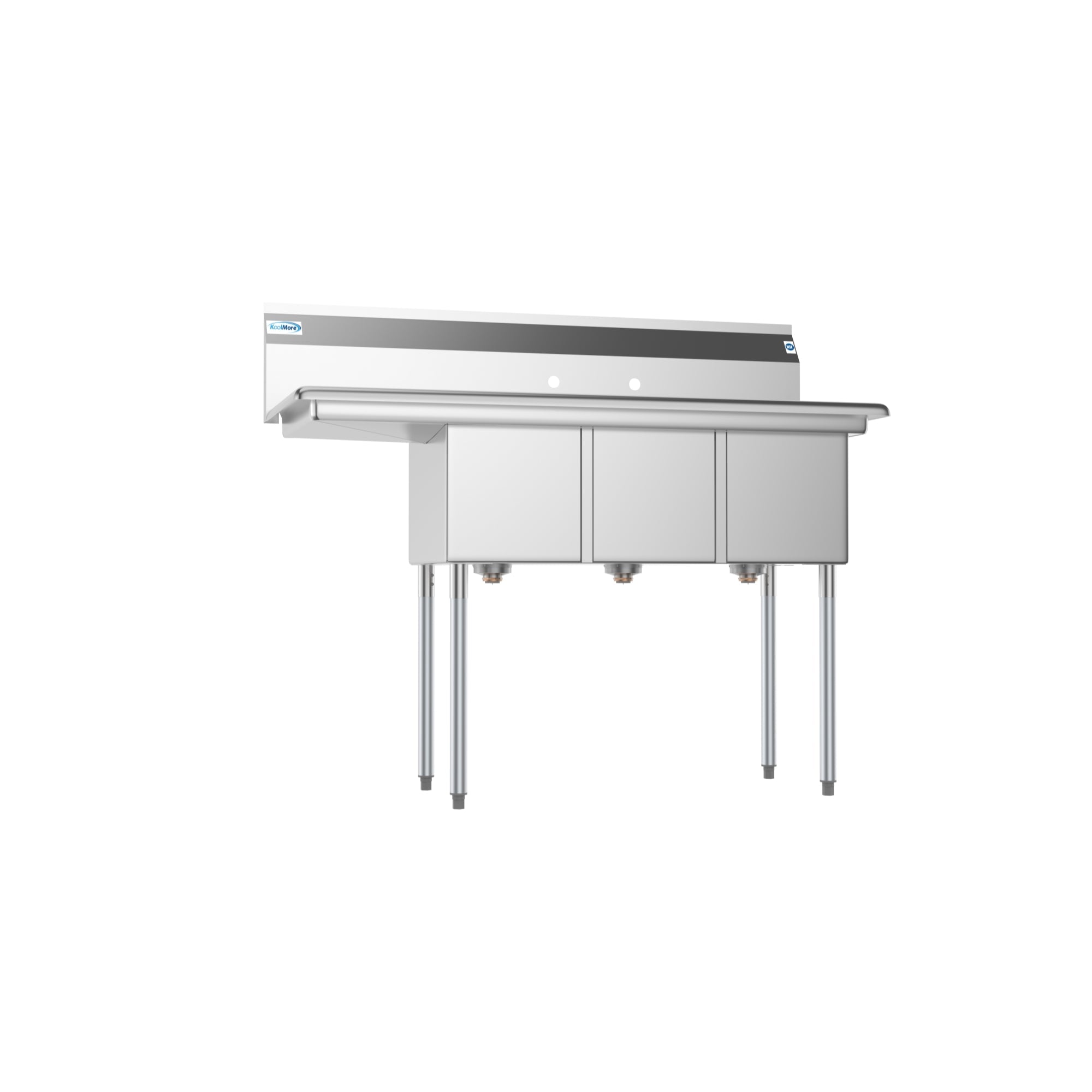 51 in. Three Compartment Stainless Steel Commercial Sink with Drainboard, Bowl Size 12"x 16"x 10"