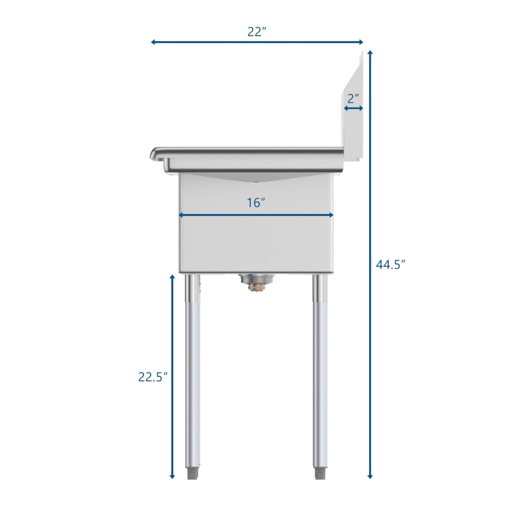 56 in. Two Compartment Stainless Steel Commercial Sink with 2 Drainboards, Bowl Size 12"x 16"x 10"