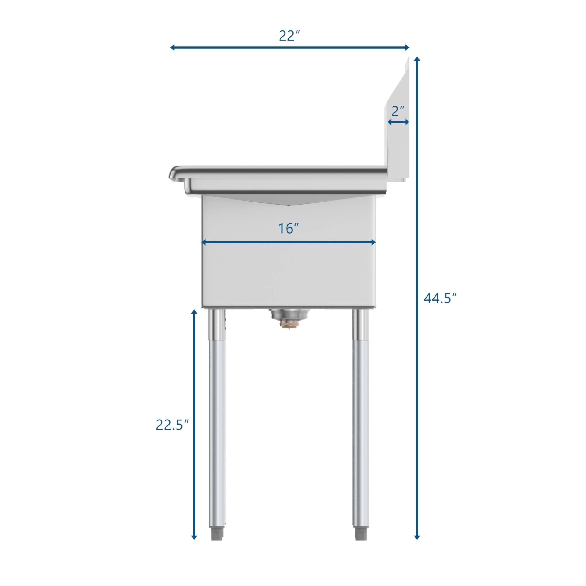 56 in. Two Compartment Stainless Steel Commercial Sink with 2 Drainboards, Bowl Size 12"x 16"x 10"