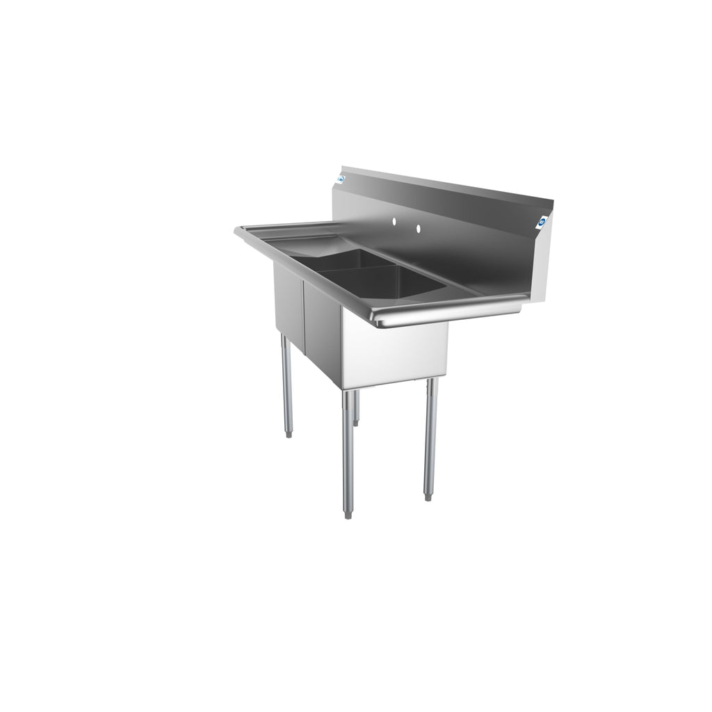60 in. Two Compartment Stainless Steel Commercial Sink with 2 Drainboards, Bowl Size 15"x 15"x 12"