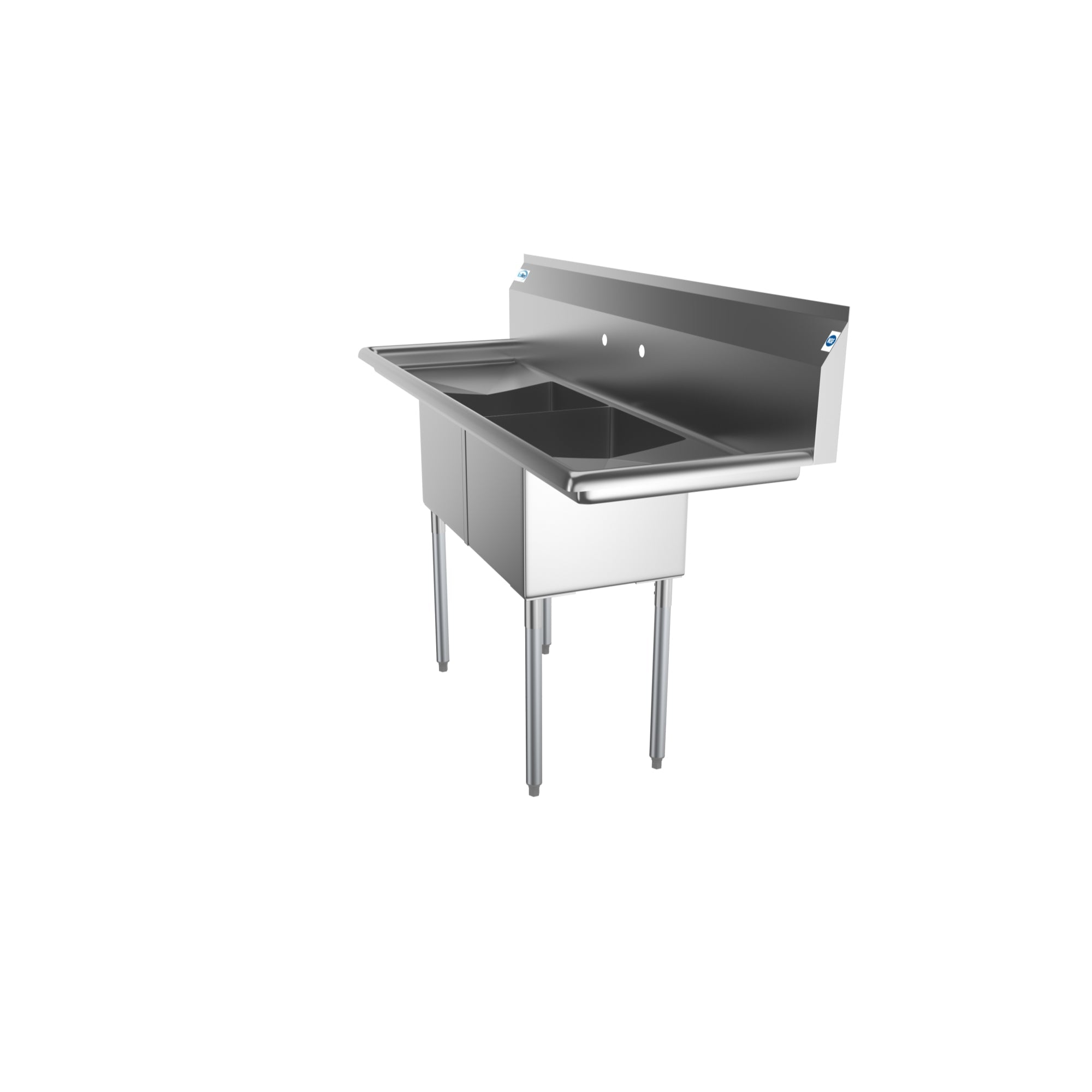 60 in. Two Compartment Stainless Steel Commercial Sink with 2 Drainboards, Bowl Size 15"x 15"x 12"