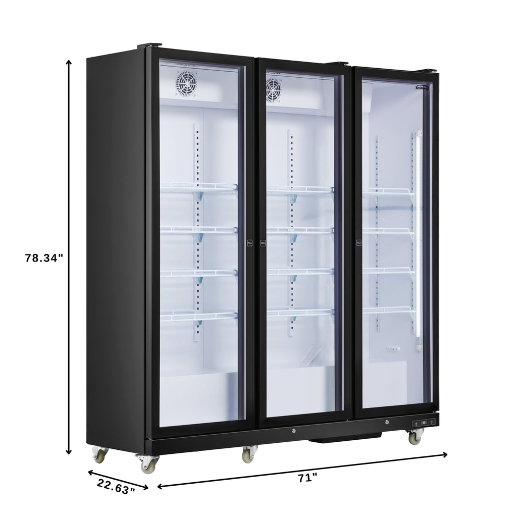 71 in. Commercial 3 Fully Glass Door Merchandiser Refrigerator, 46 cu. ft., ETL Listed in Black