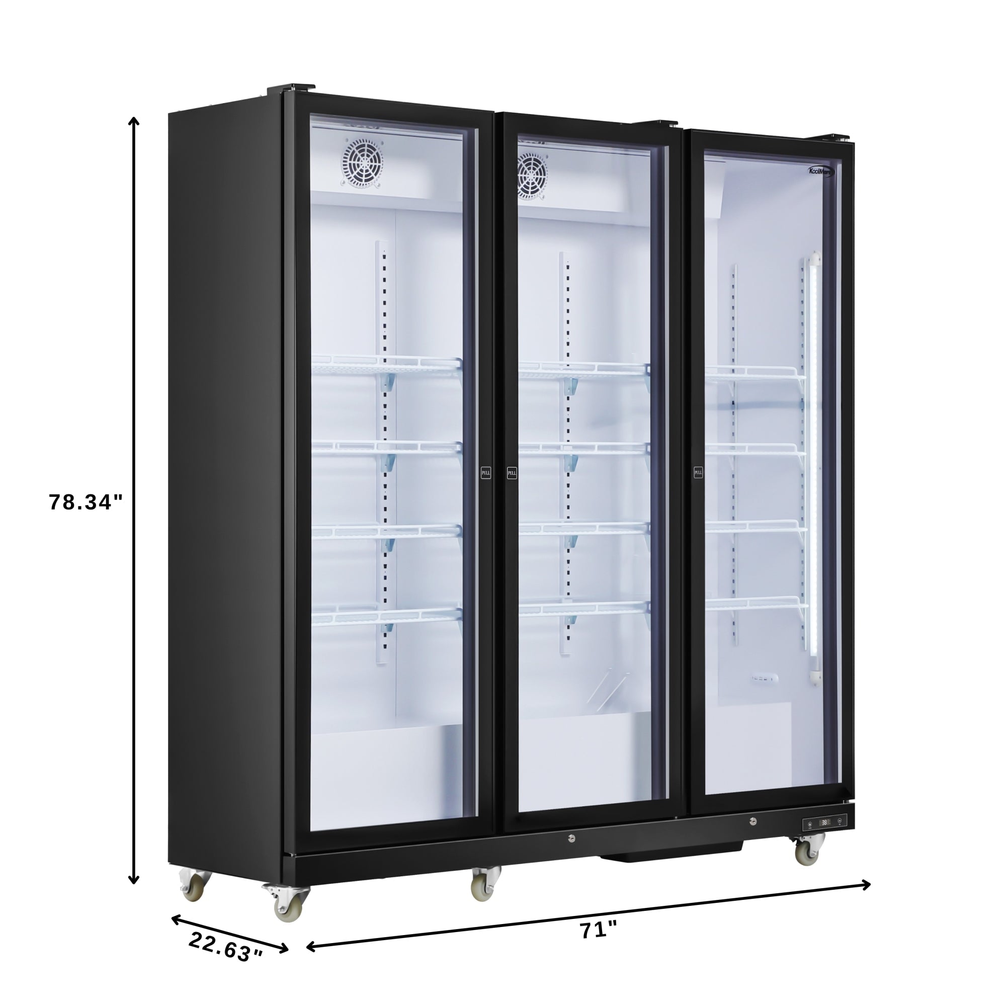 71 in. Commercial 3 Fully Glass Door Merchandiser Refrigerator, 46 cu. ft., ETL Listed in Black
