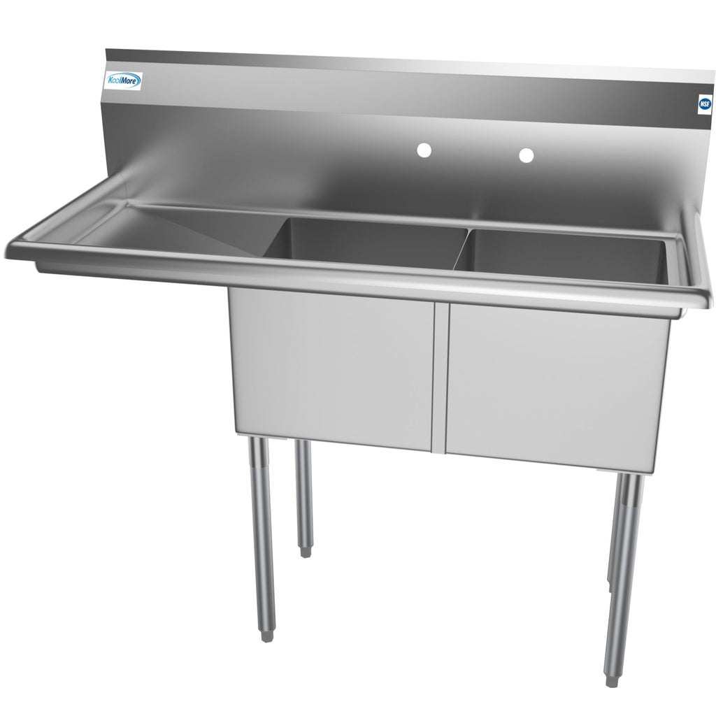48 in. Two Compartment Stainless Steel Commercial Sink with 2 Drainboards, Bowl Size 15"x 15"x 12"