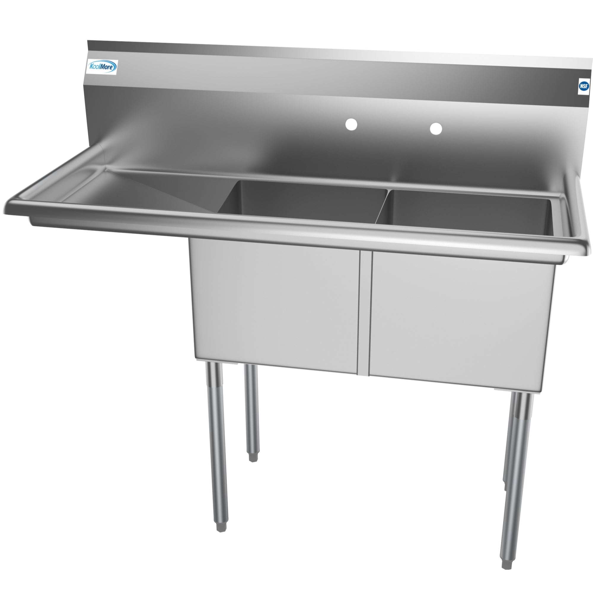 48 in. Two Compartment Stainless Steel Commercial Sink with 2 Drainboards, Bowl Size 15"x 15"x 12"