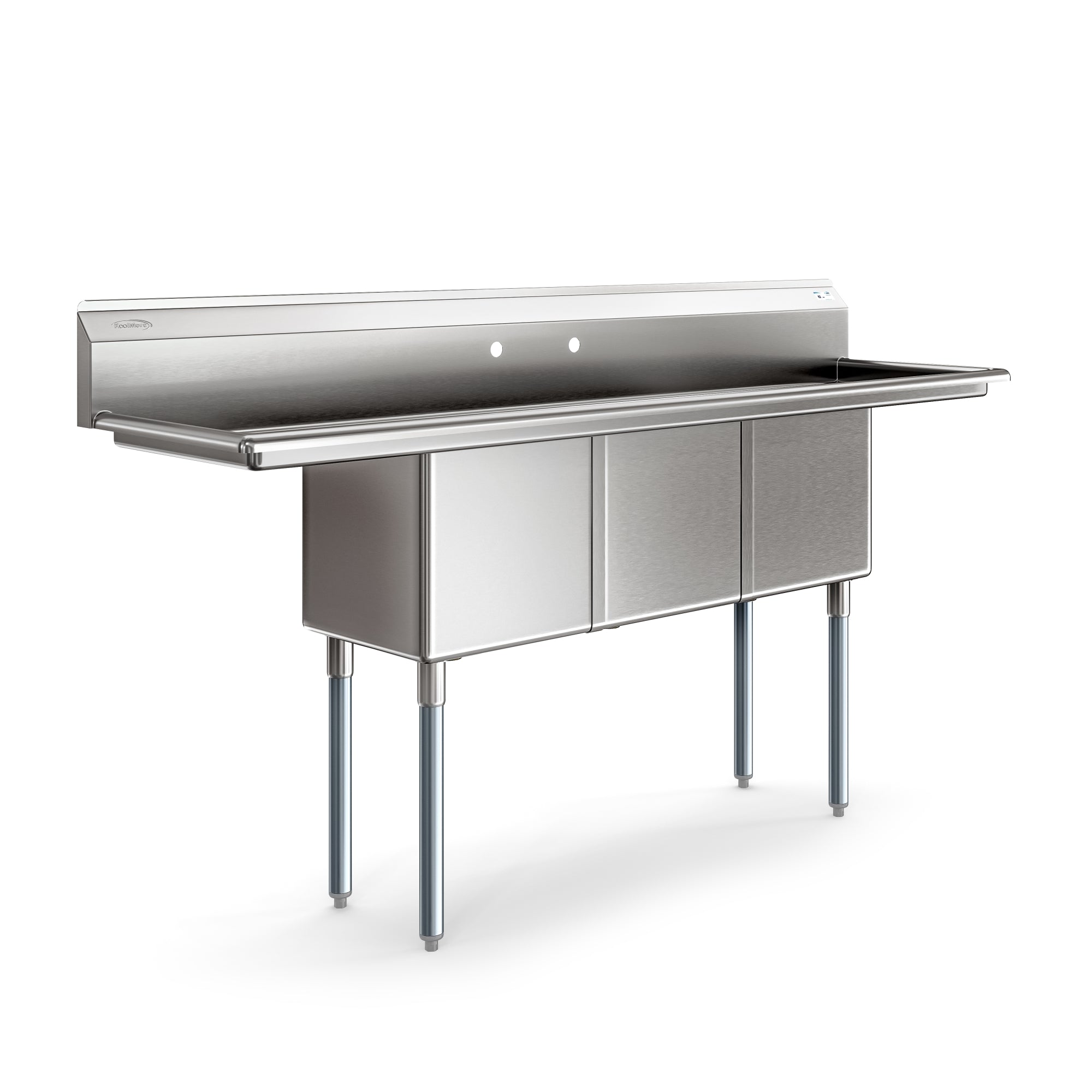 75 in Three Compartment Commercial Sink, Bowl Size 15x15x14, 18 Gauge Stainless-Steel with 2 Drainboards
