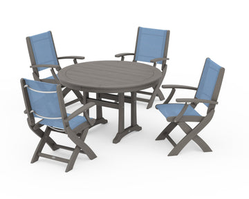 Coastal Folding Chair 5-Piece Round Dining Set with Trestle Legs