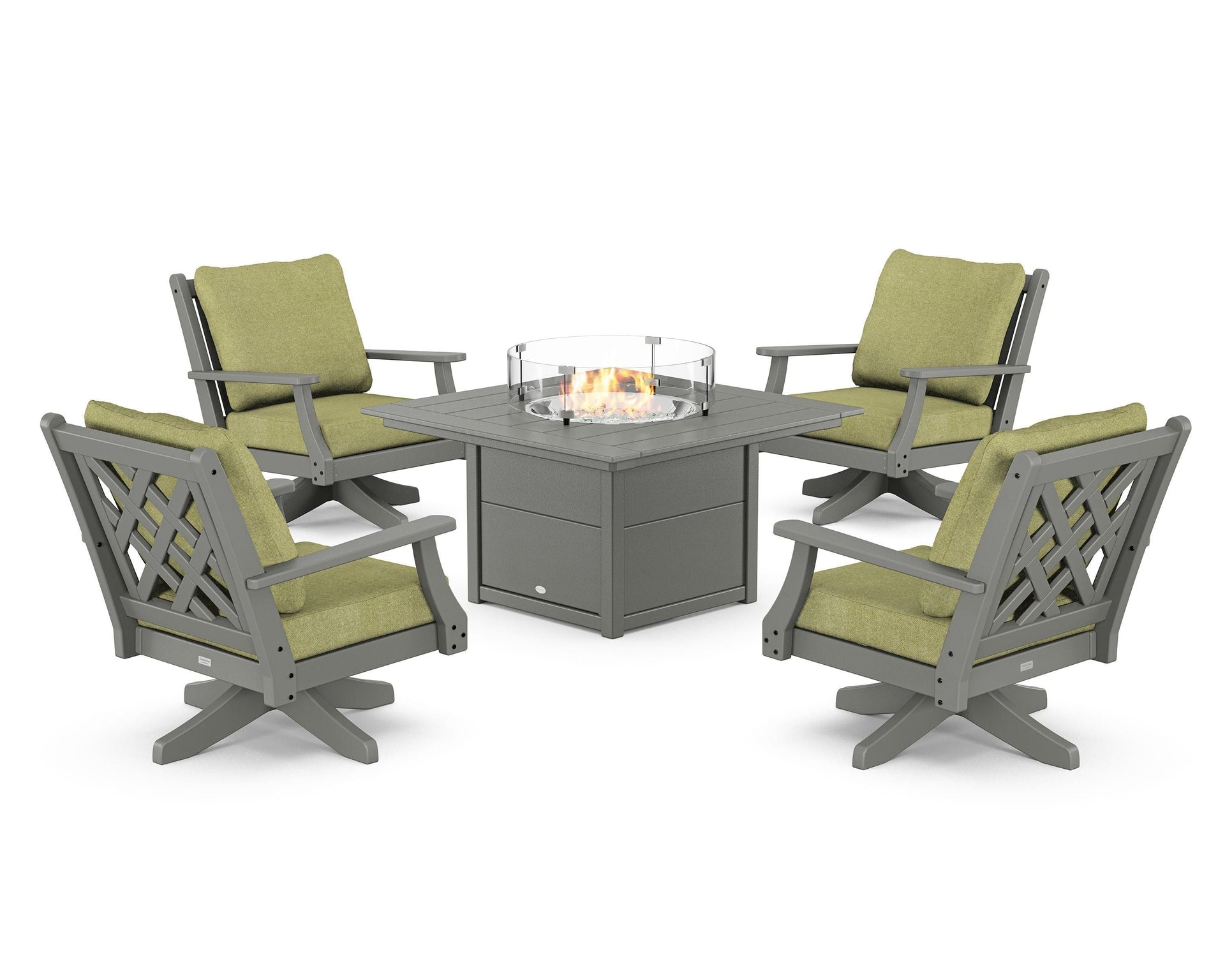Wovendale 5-Piece Deep Seating Swivel Conversation Set with Fire Pit Table