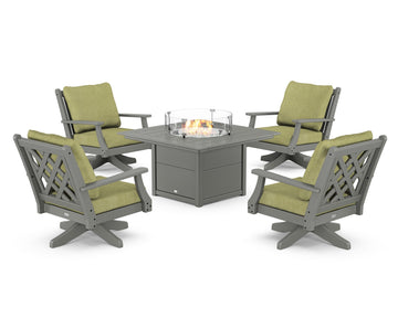 Wovendale 5-Piece Deep Seating Swivel Conversation Set with Fire Pit Table