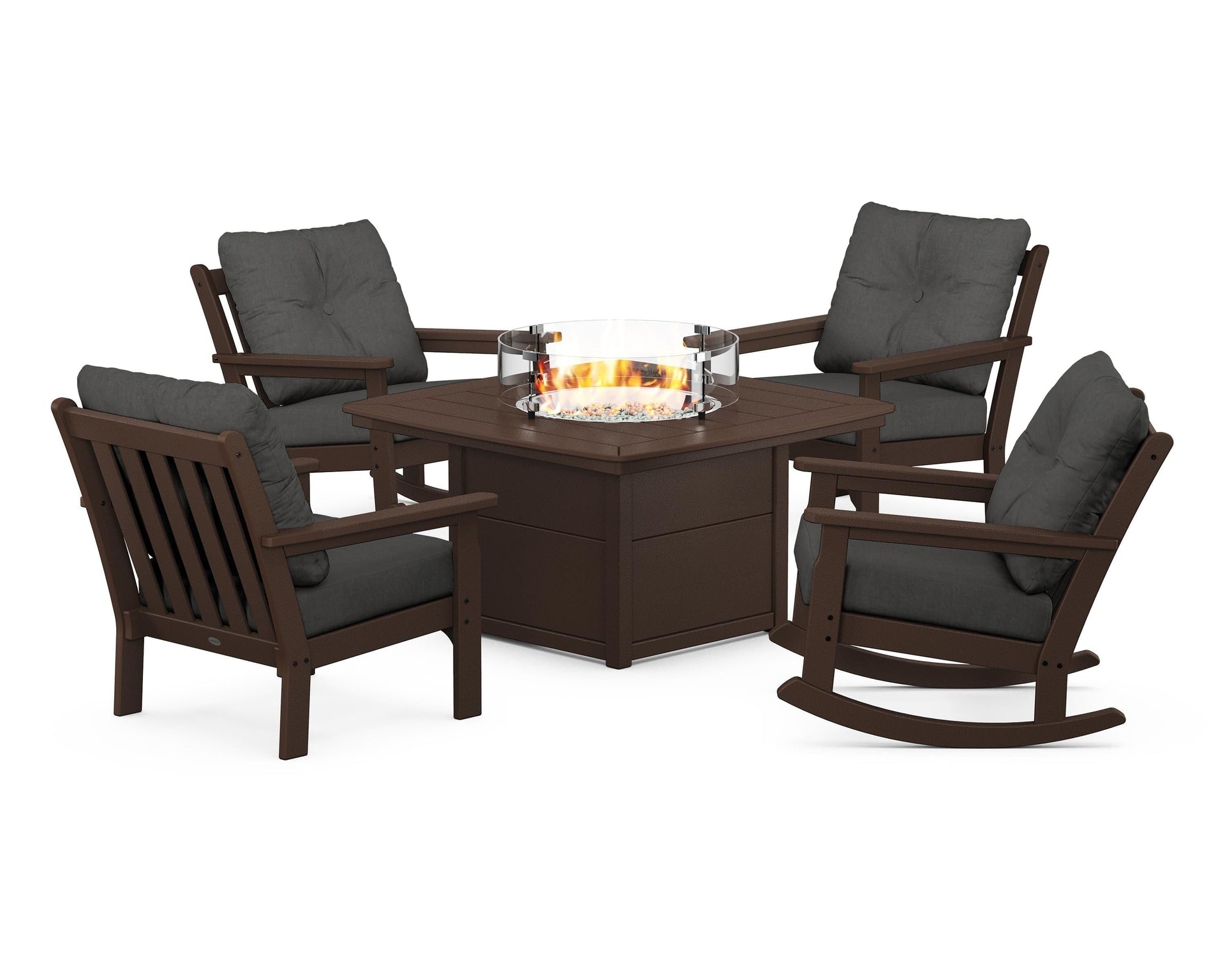 Vineyard 5-Piece Deep Seating Rocking Chair Conversation Set with Fire Pit Table