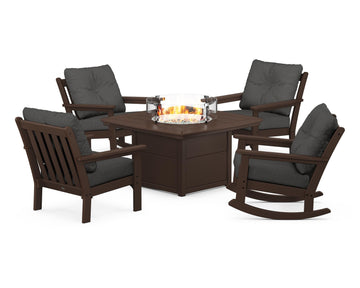 Vineyard 5-Piece Deep Seating Rocking Chair Conversation Set with Fire Pit Table