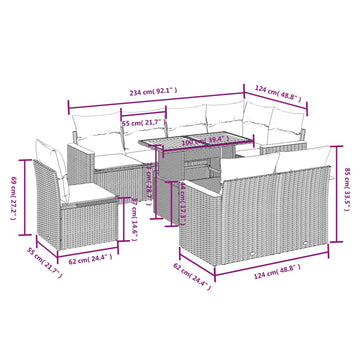 vidaXL Garden Sofa Set Grey PE rattan Large Adjustable Feet