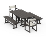 EDGE Sling Arm Chair 5-Piece Farmhouse Dining Set with Benches