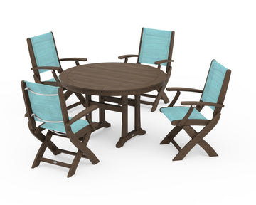 Coastal Folding Chair 5-Piece Round Dining Set with Trestle Legs