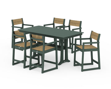 EDGE Sling Arm Chair 7-Piece Farmhouse Counter Set with Trestle Legs