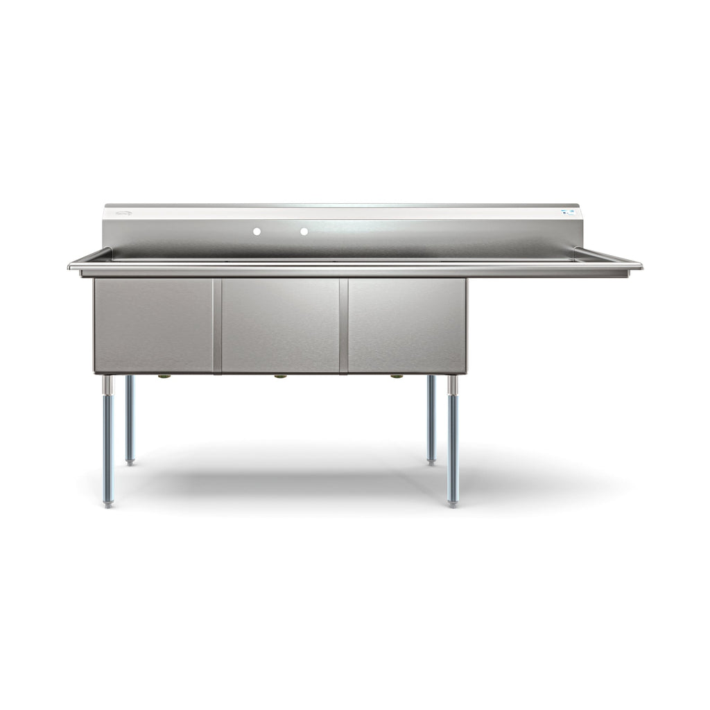 81 in. Three Compartment Commercial Sink Bowl Size 18x24x14 Stainless-Steel 18 Gauge with Right Drainboard