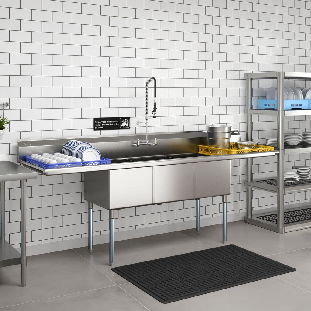 102 in. Three Compartment Commercial Sink Bowl Size 18x24x14 Stainless-Steel 18 Gauge with Two Drainboards