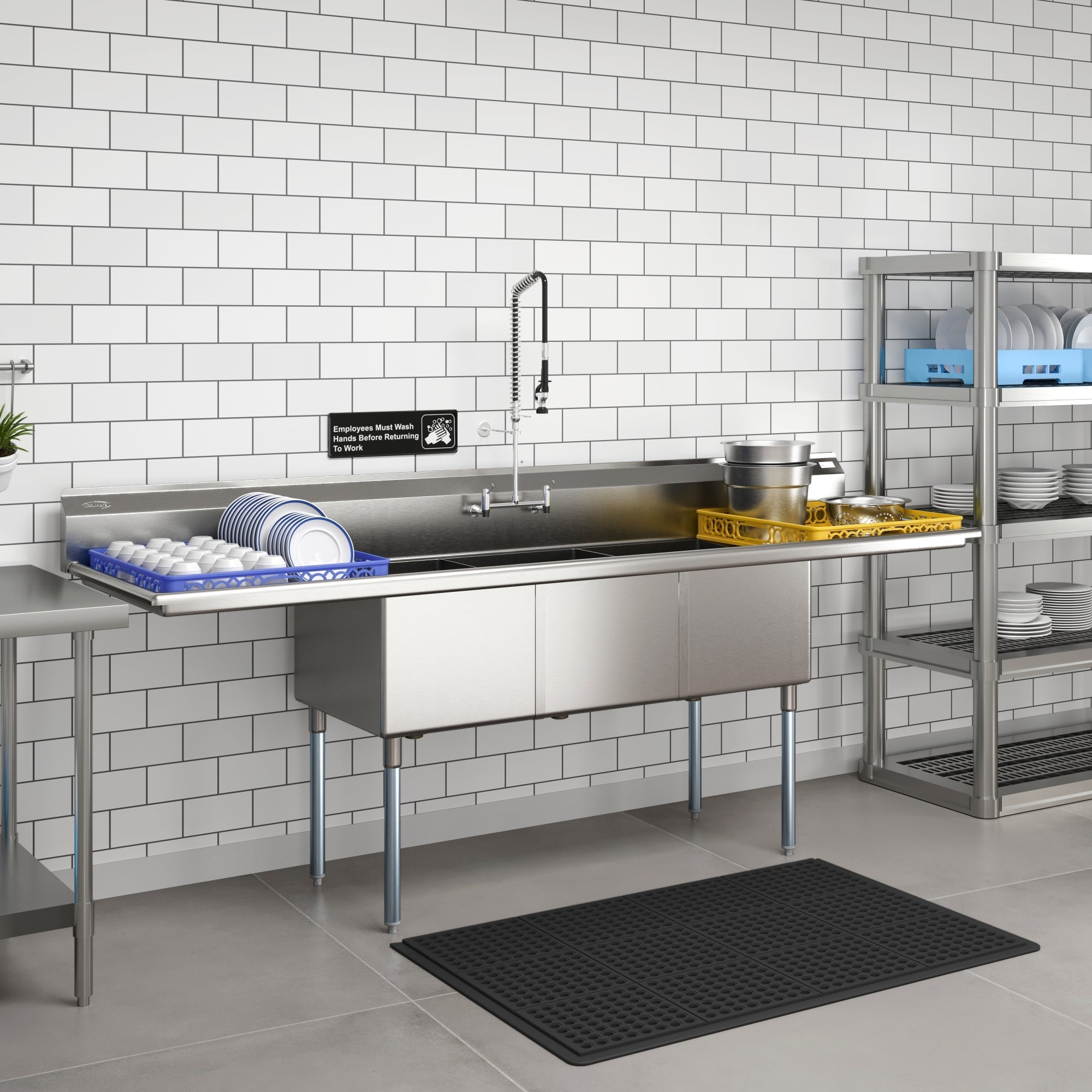 102 in. Three Compartment Commercial Sink Bowl Size 18x24x14 Stainless-Steel 18 Gauge with Two Drainboards