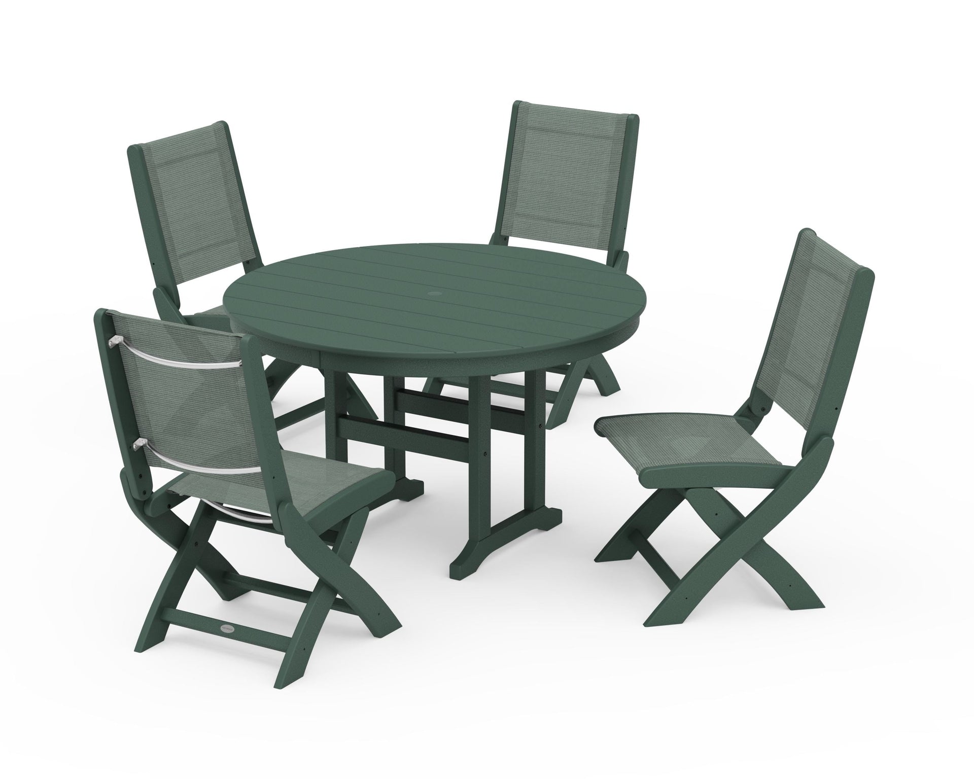 Coastal Folding Side Chair 5-Piece Round Dining Set