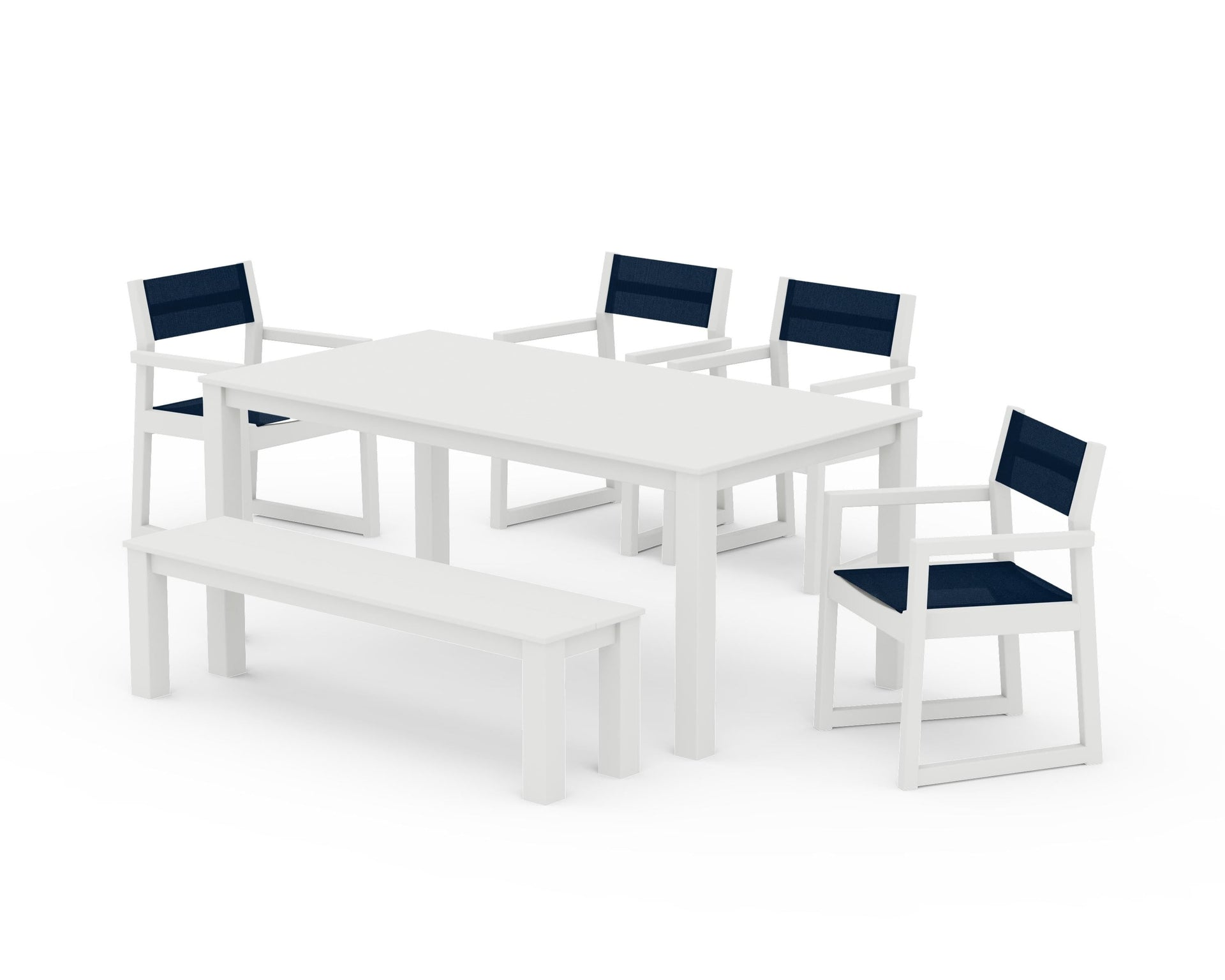 EDGE Sling Arm Chair 6-Piece Parsons Dining Set with Bench