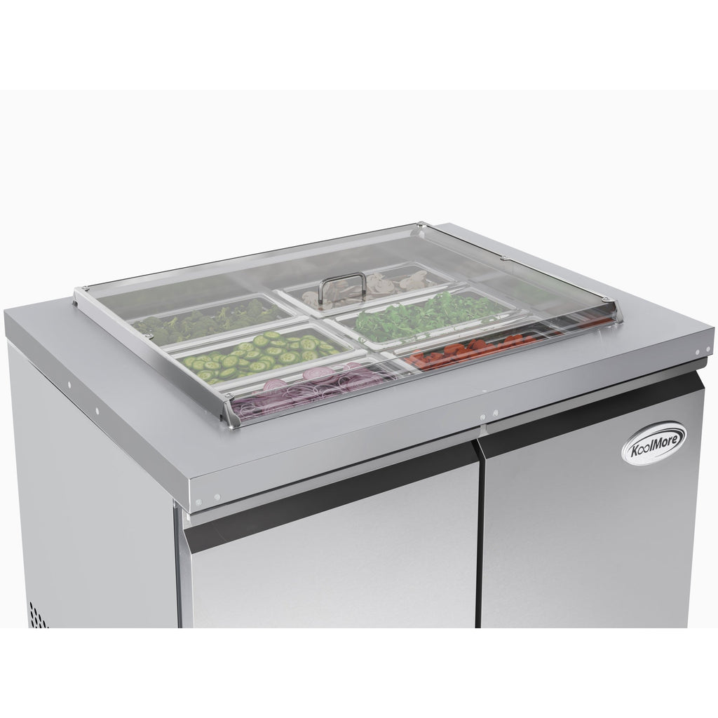 36 in. Commercial Refrigerated Prep Station Cold Table, Stainless-Steel Refrigerator with 6-Pan (Not Included) with Cover Capacity and Two Adjustable Shelves