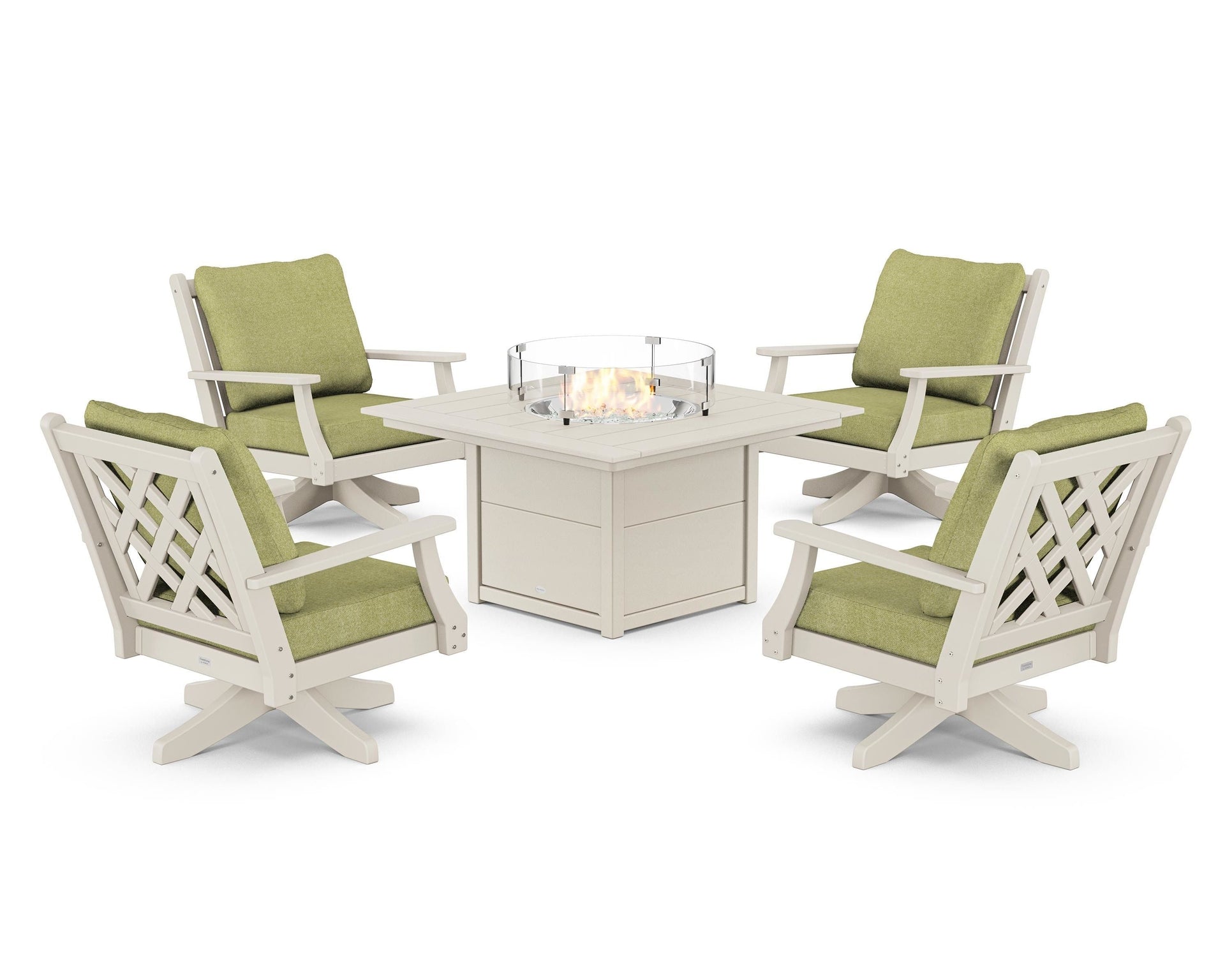 Wovendale 5-Piece Deep Seating Swivel Conversation Set with Fire Pit Table
