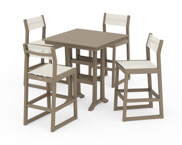 EDGE Sling Arm Chair 5-Piece Farmhouse Bar Set with Trestle Legs