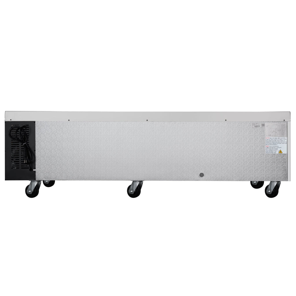 84 in. Commercial Chef Base Refrigerator Storage Cabinet for Cold Foods, Fresh Ingredients, and Condiments, Refrigerated Pull-Out Drawers, Rolling Caster Wheels, ETL Listed