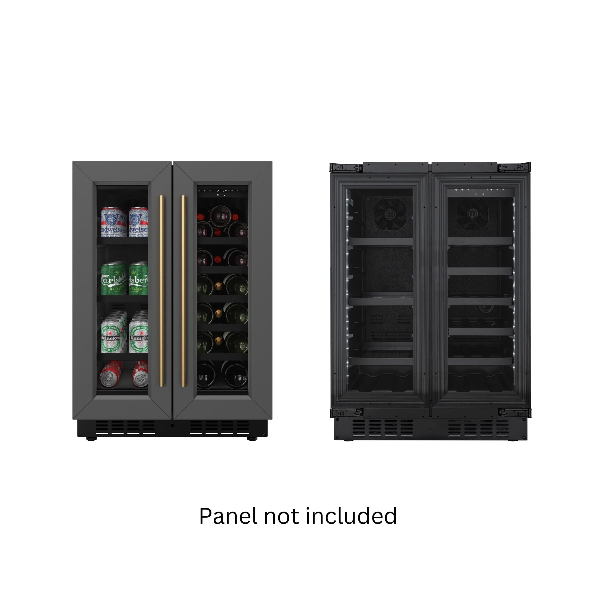 KoolMore Reserve 24 in. French Door Dual Zone Panel Ready Under-Counter Cooler with Black Shelves and 20 Bottle Capacity in the Right Zone and 2.1 Cu. Ft. on the Left in Black