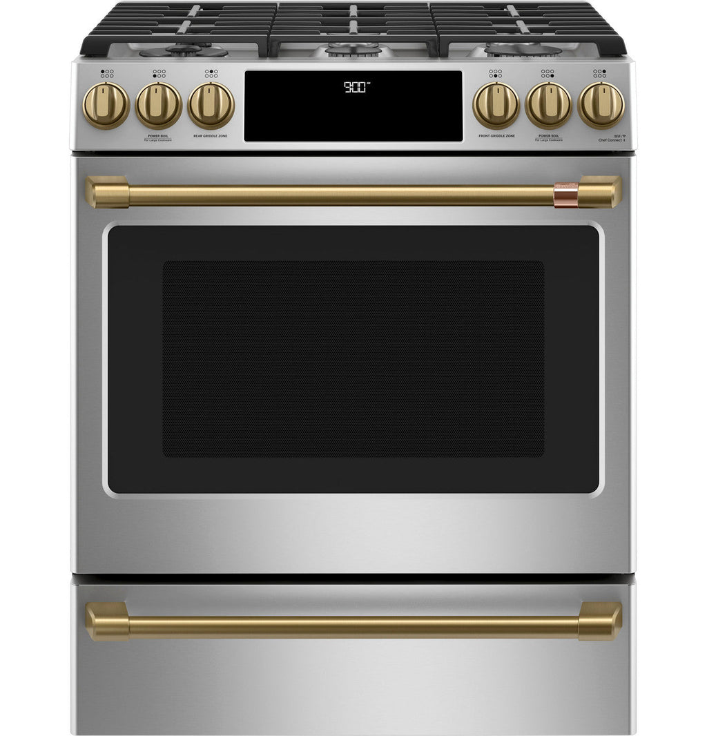 CAFÉ™ 30" Smart Slide-In, Front-Control, Dual-Fuel Range with Warming Drawer
