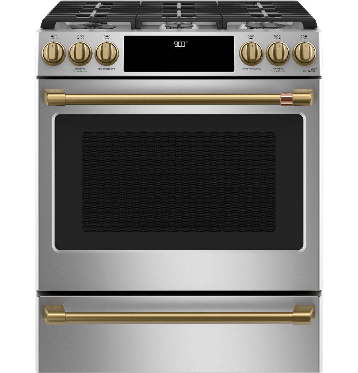 CAFÉ™ 30" Smart Slide-In, Front-Control, Dual-Fuel Range with Warming Drawer