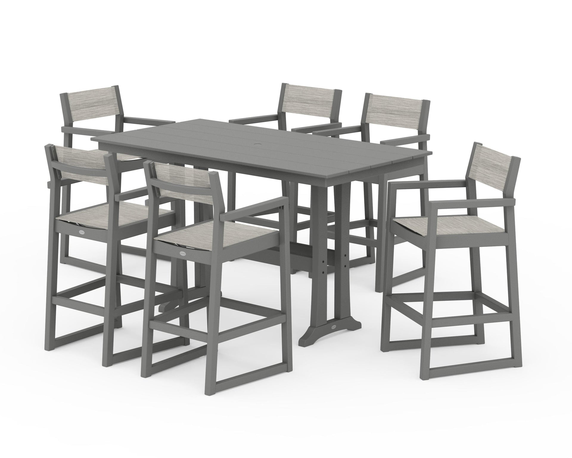 EDGE Sling Arm Chair 7-Piece Farmhouse Bar Set with Trestle Legs