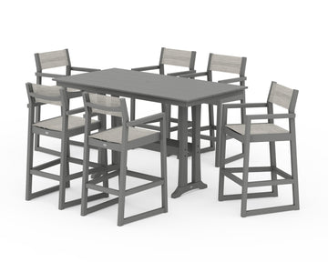EDGE Sling Arm Chair 7-Piece Farmhouse Bar Set with Trestle Legs