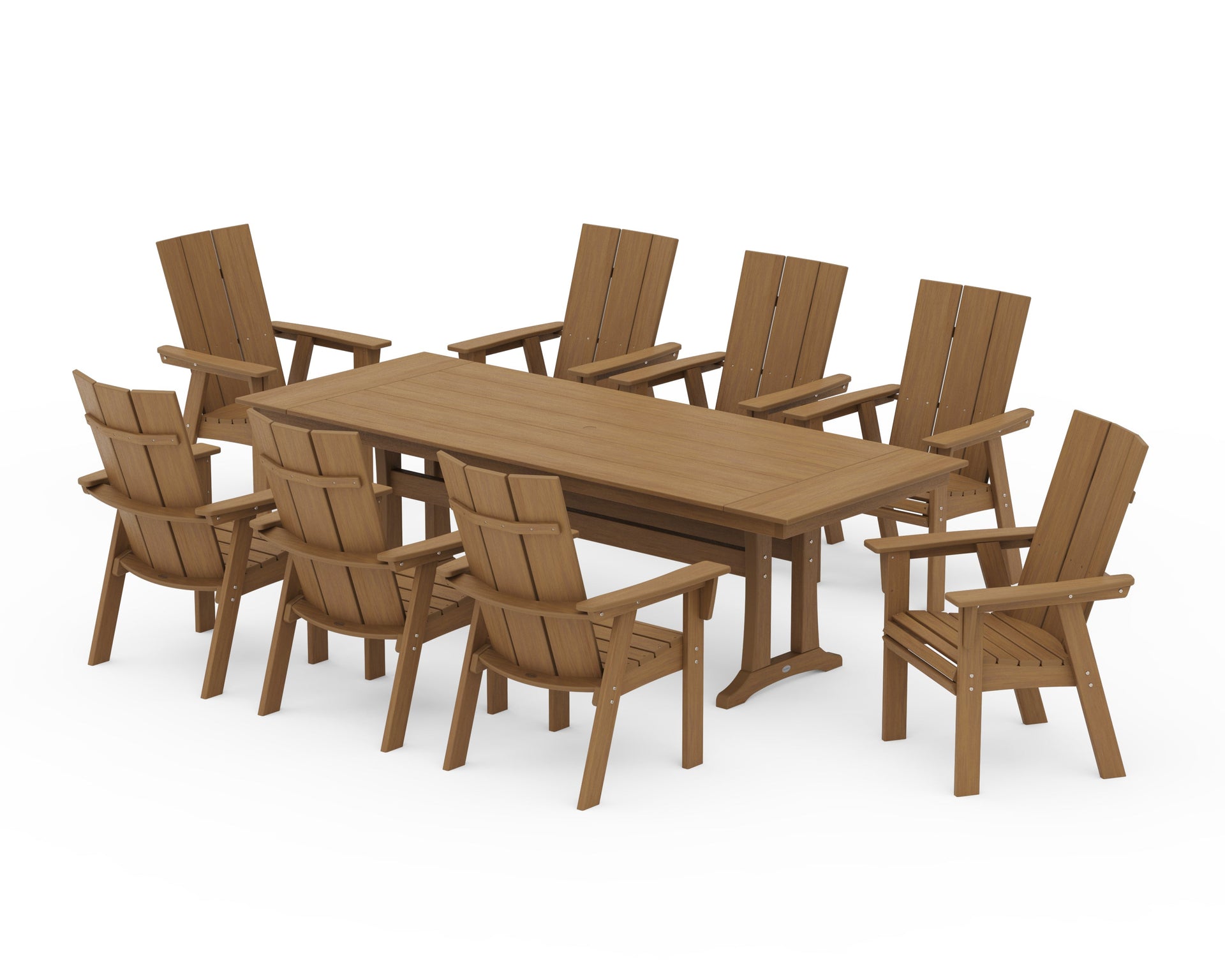 Modern Curveback Adirondack 9-Piece Farmhouse Dining Set with Trestle Legs