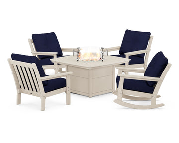 Vineyard 5-Piece Deep Seating Rocking Chair Conversation Set with Fire Pit Table