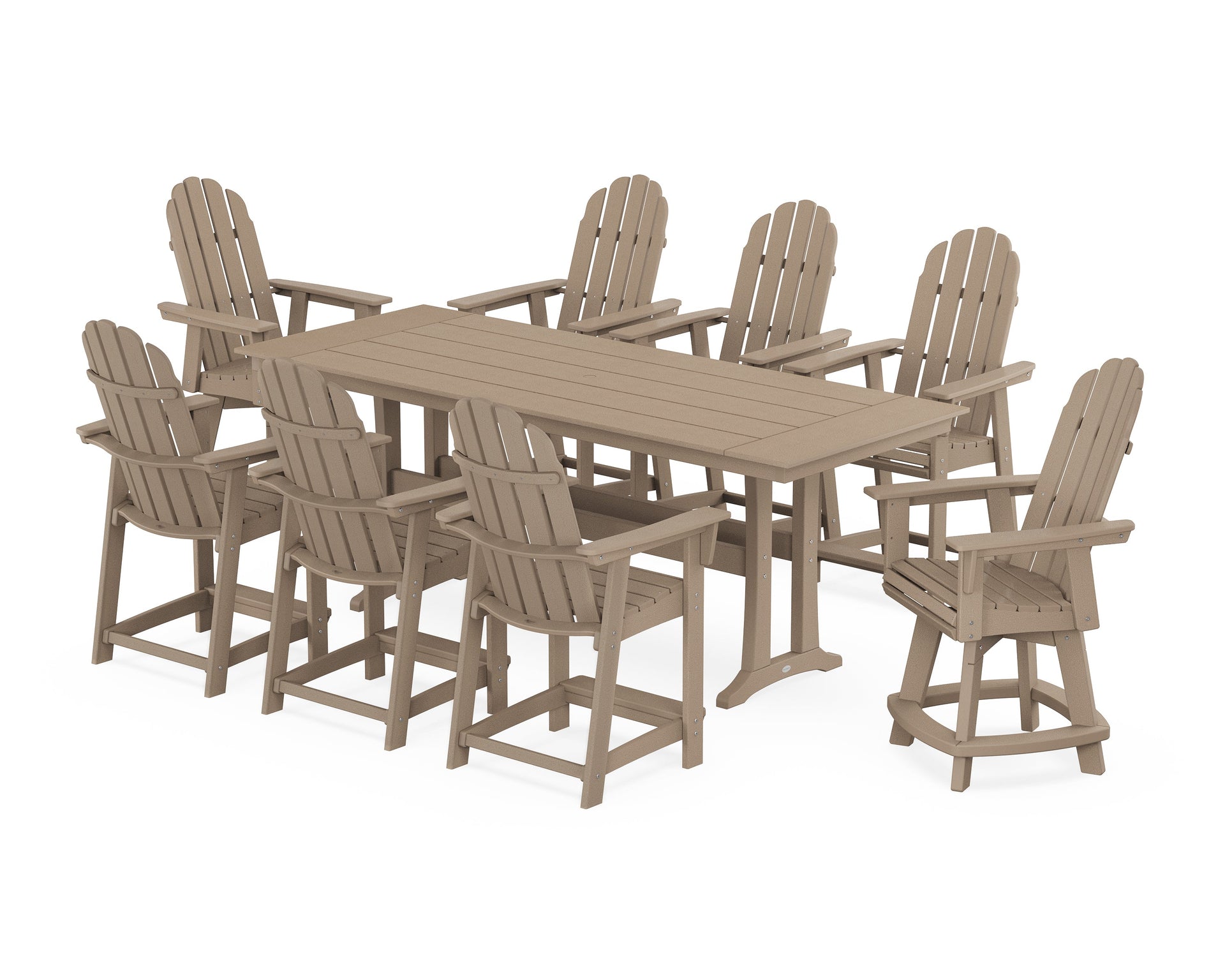 Vineyard Curveback Adirondack Swivel 9-Piece Farmhouse Counter Set with Trestle Legs