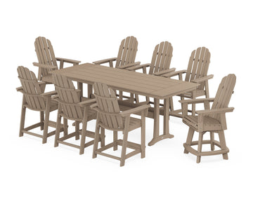 Vineyard Curveback Adirondack Swivel 9-Piece Farmhouse Counter Set with Trestle Legs