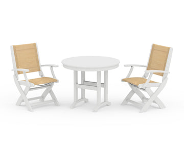 Coastal Folding Chair 3-Piece Round Dining Set