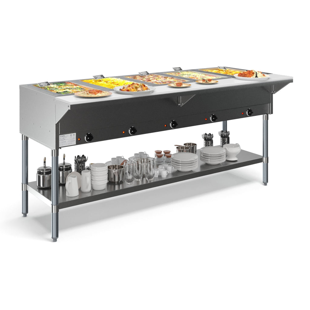 Five Pan Open Well Electric Steam Table with Undershelf, 240V