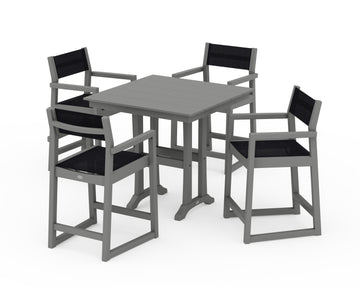 EDGE Sling Arm Chair 5-Piece Farmhouse Counter Set with Trestle Legs