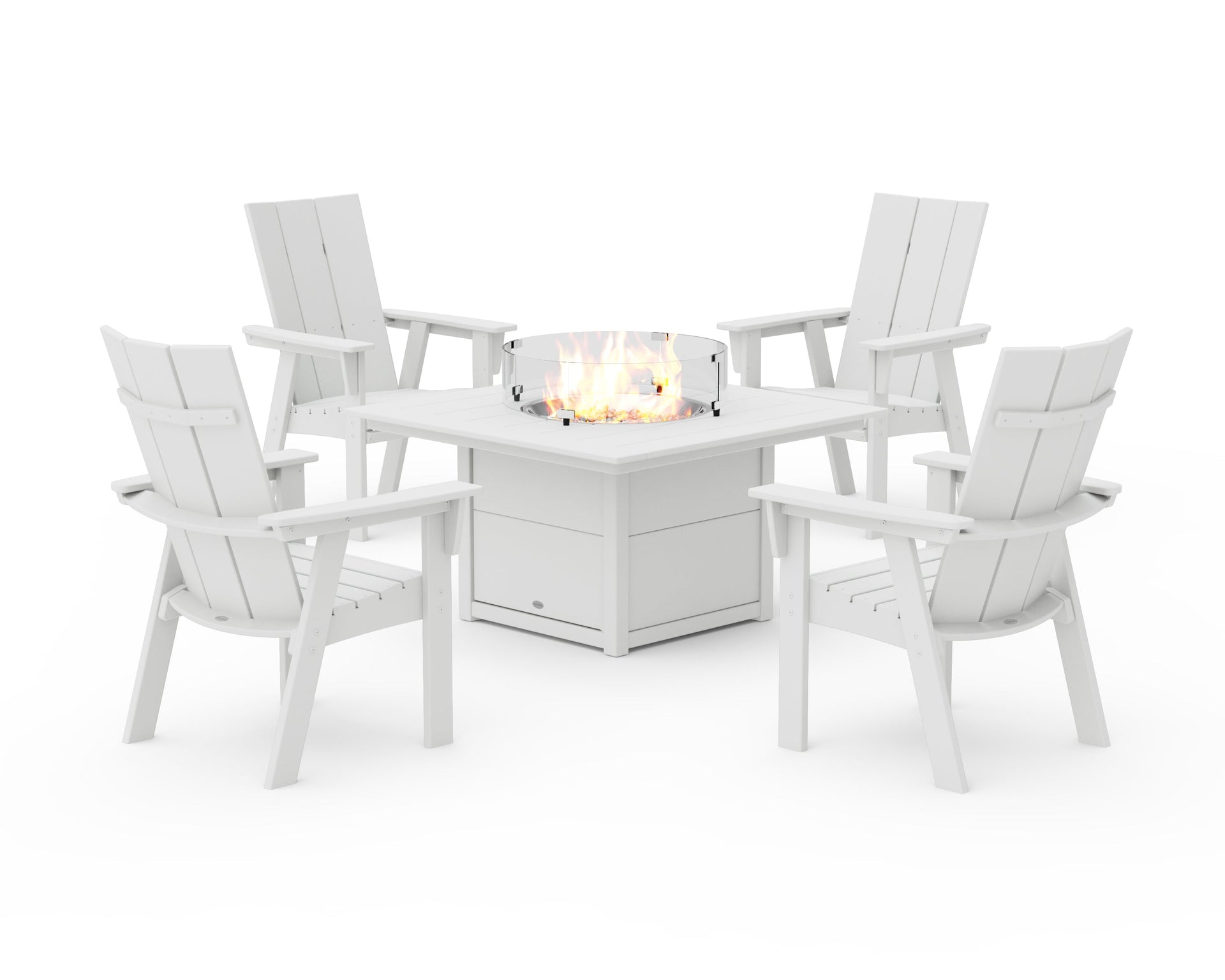 Modern 4-Piece Curveback Upright Adirondack Conversation Set with Fire Pit Table