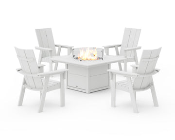 Modern 4-Piece Curveback Upright Adirondack Conversation Set with Fire Pit Table