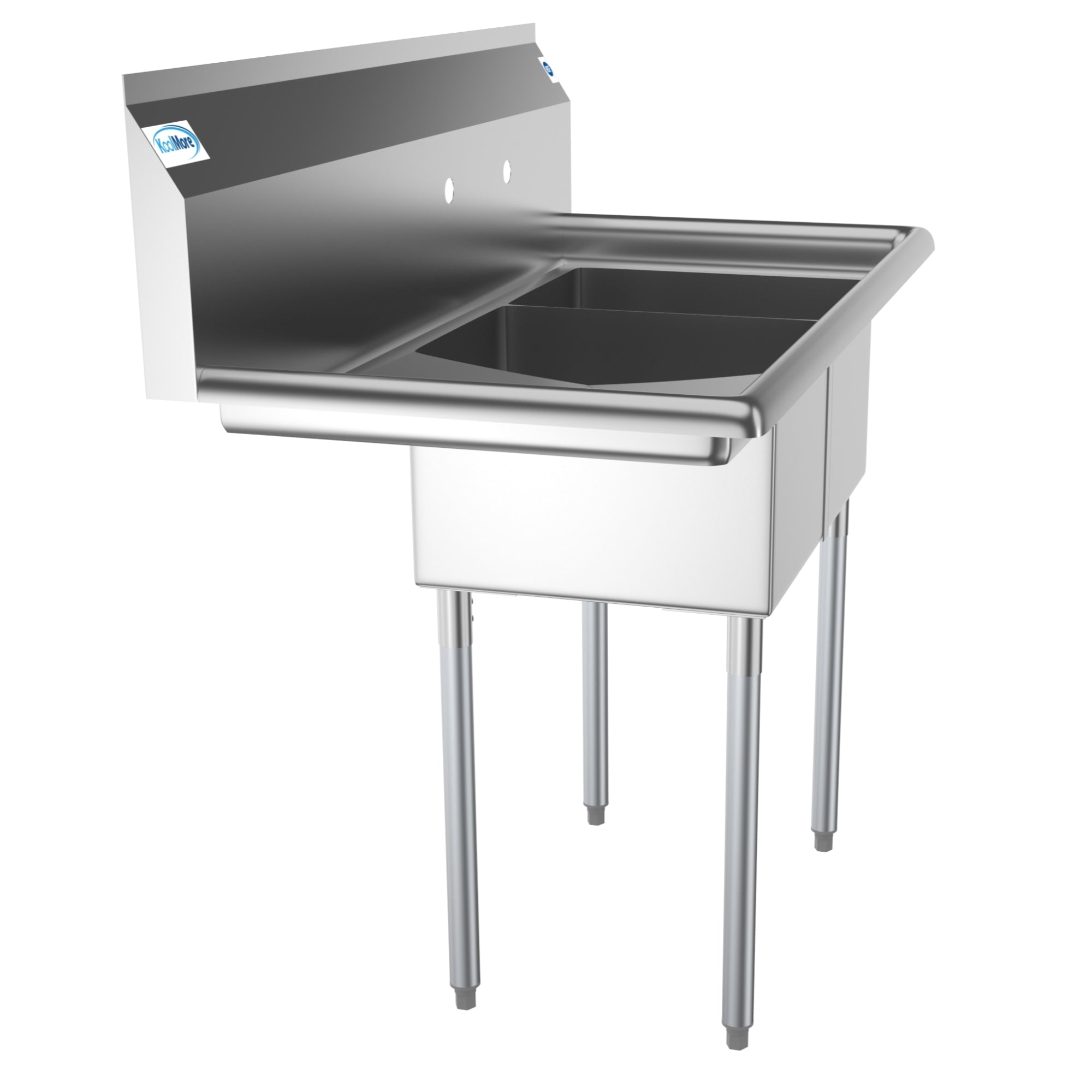 43 in. Two Compartment Stainless Steel Commercial Sink with Drainboard, Bowl Size 12"x 16"x 10"