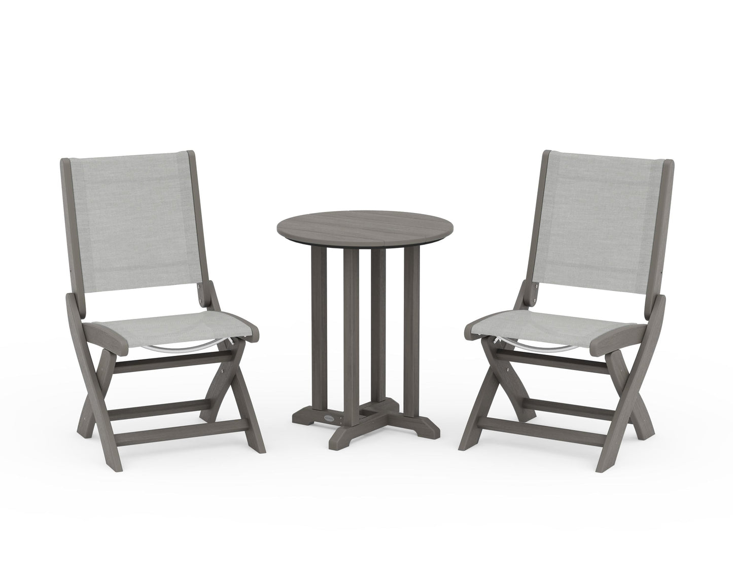 Coastal Folding Side Chair 3-Piece Round Bistro Dining Set