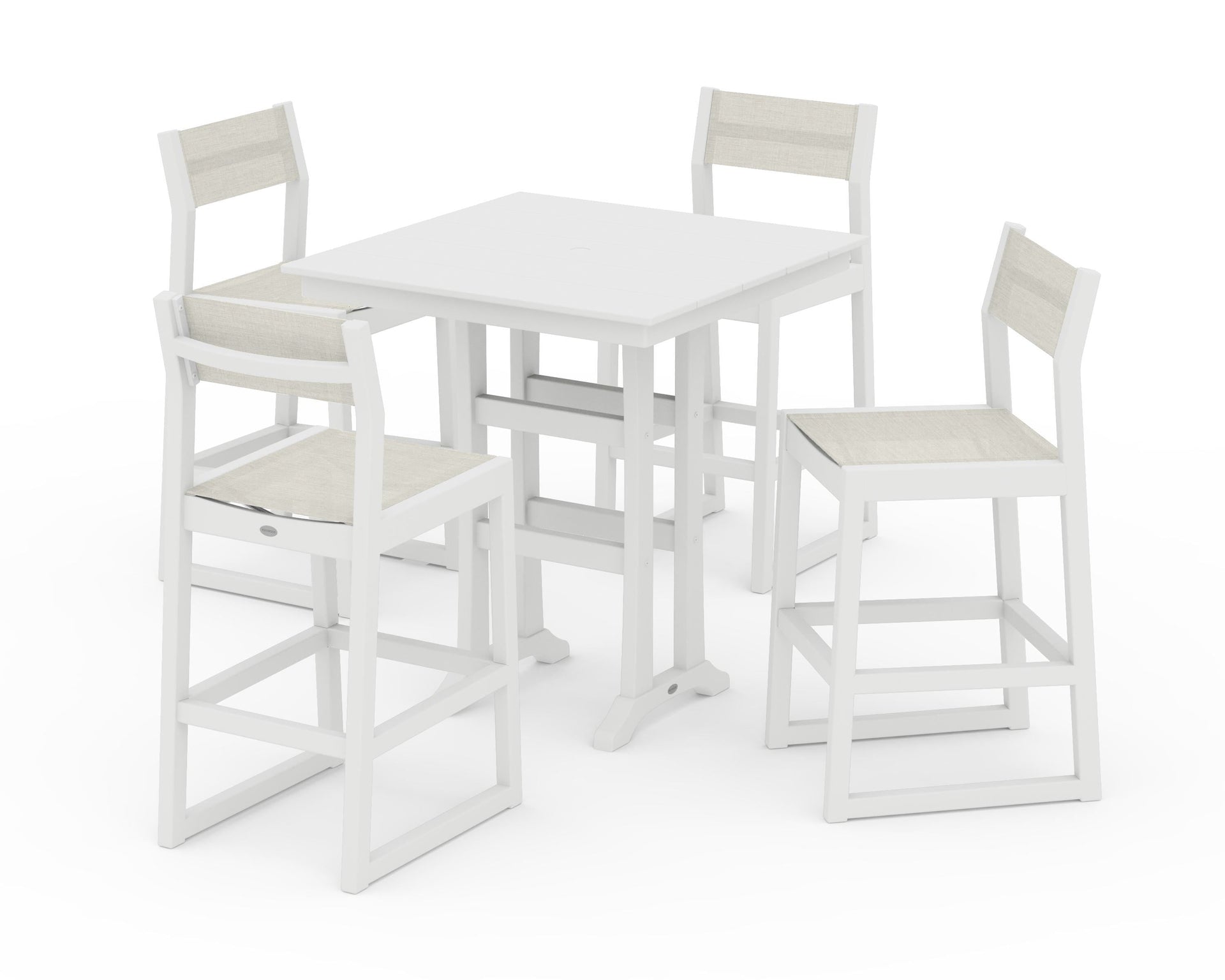 EDGE Sling Arm Chair 5-Piece Farmhouse Bar Set with Trestle Legs