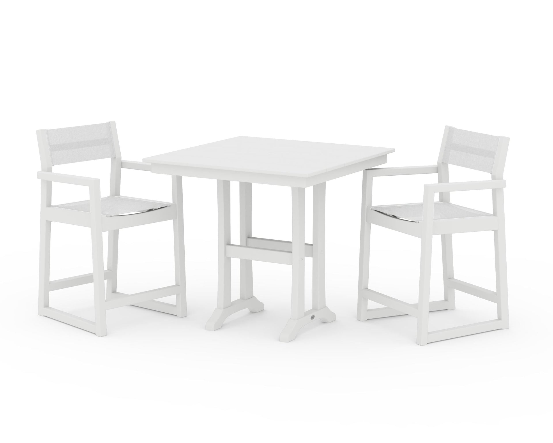 EDGE Sling Arm Chair 3-Piece Farmhouse Counter Set with Trestle Legs
