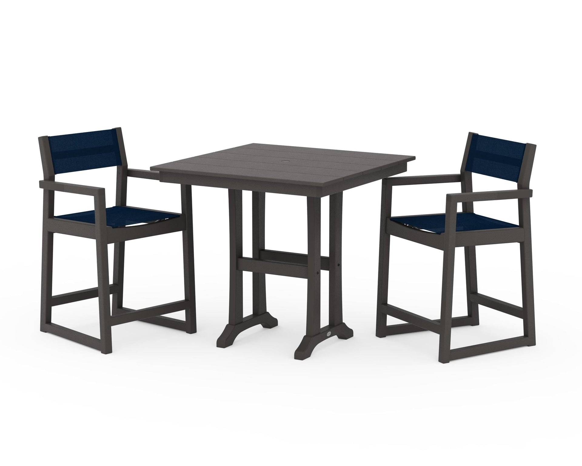 EDGE Sling Arm Chair 3-Piece Farmhouse Counter Set with Trestle Legs