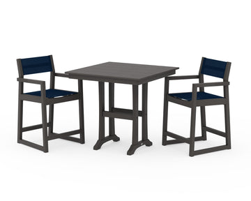 EDGE Sling Arm Chair 3-Piece Farmhouse Counter Set with Trestle Legs