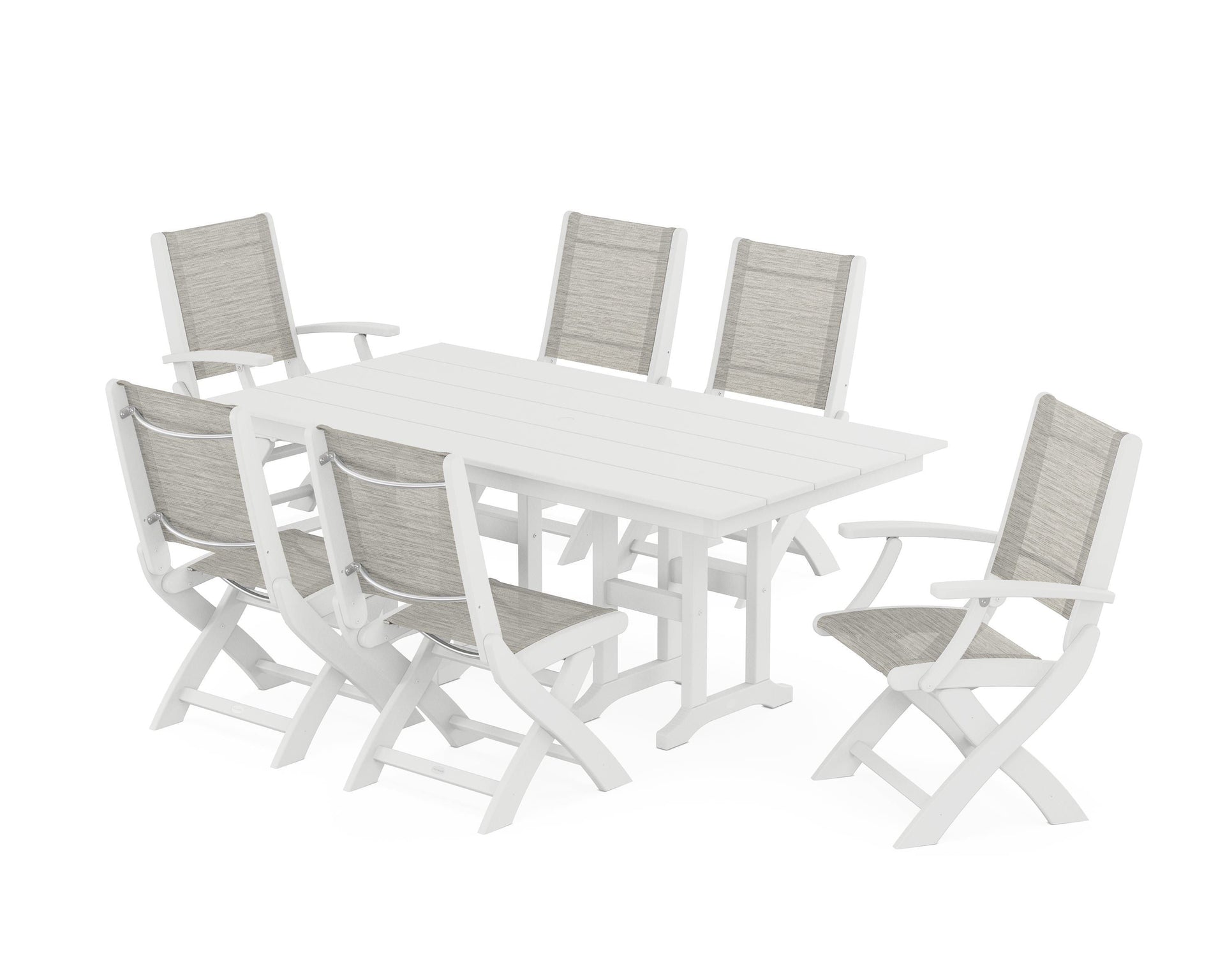 Coastal Folding Chair 7-Piece Farmhouse Dining Set